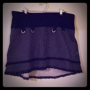 Tripp b&w polka dot mini skirt w/ lace hem